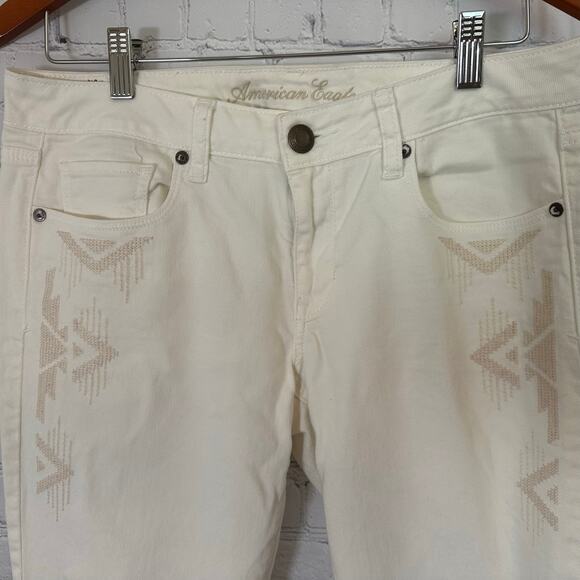American Eagle Vintage Geometric Aztec Embroidered Ivory Skinny Stretch Jeans 10 - Picture 5 of 13